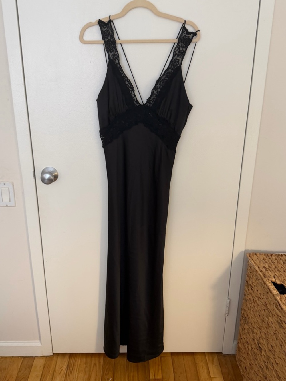 Zara Black Lace-Trim Slip Maxi